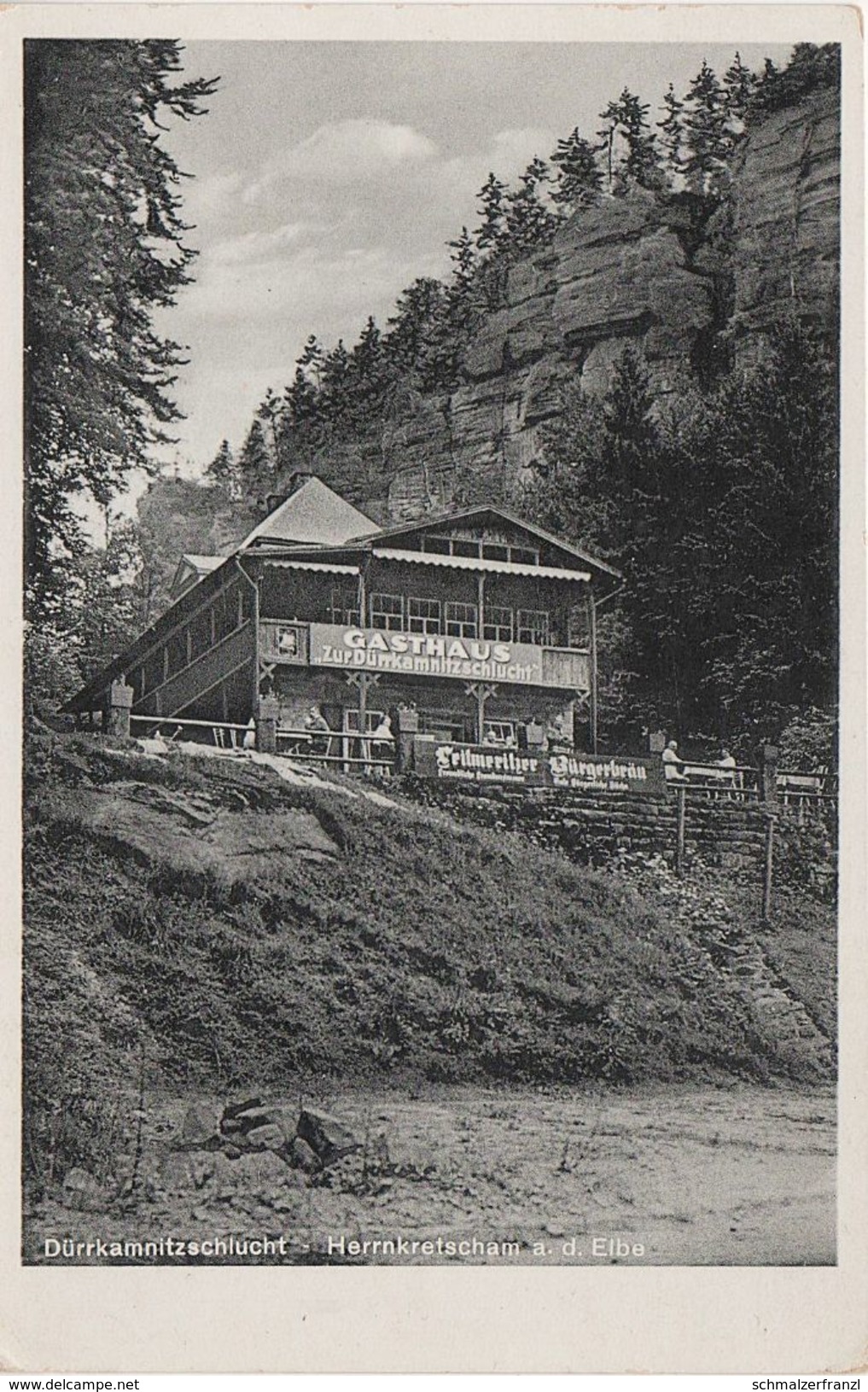 AK Gasthaus Mühle Dürrkamnitzschlucht Herrnkretscham Herrnskretschen Niedergrund Elbleiten Tetschen Böhmische Schweiz - Sudeten