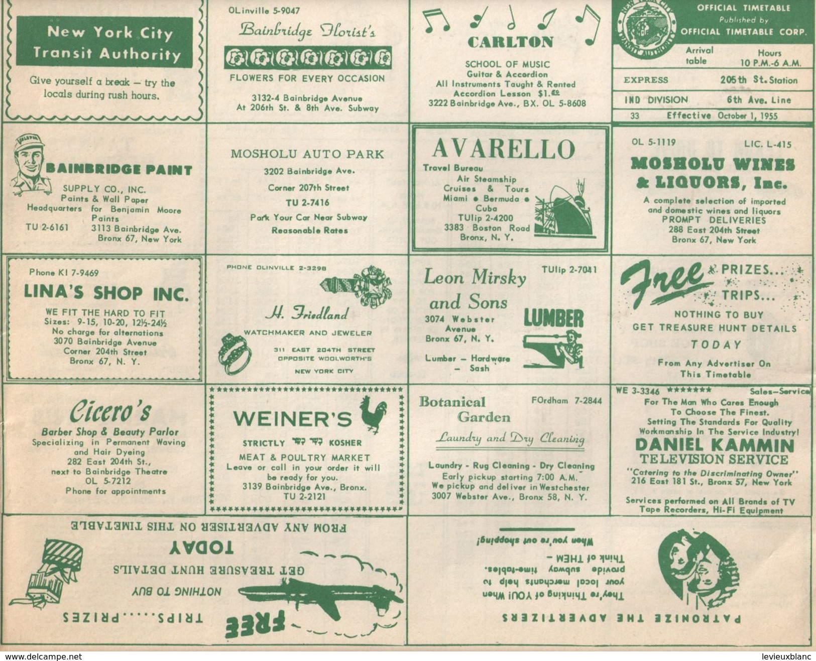 Tableau Des Horaires/ Official Time Table Corporation/ Express/New York City / USA/ 1955   VPN126 - Andere & Zonder Classificatie