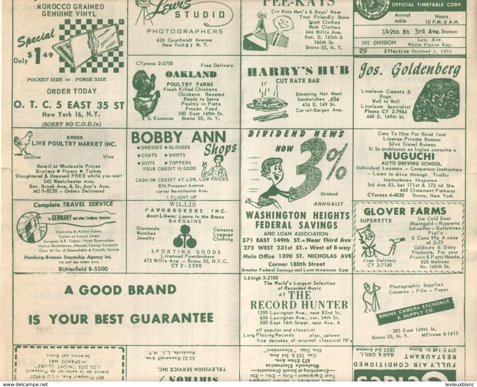 Tableau Des Horaires/ Official Time Table Corporation/Division /New York City / USA/ 1955   VPN127 - Otros & Sin Clasificación