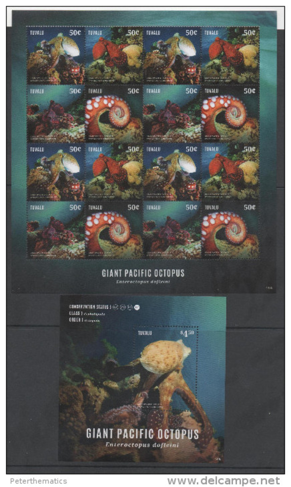 TUVALU, 2014,MNH, MARINE LIFE, OCTOPUS, GIANT PACIFIC OCTOPUS, SHEETLET+S/S,NICE PHOTOS - Other & Unclassified