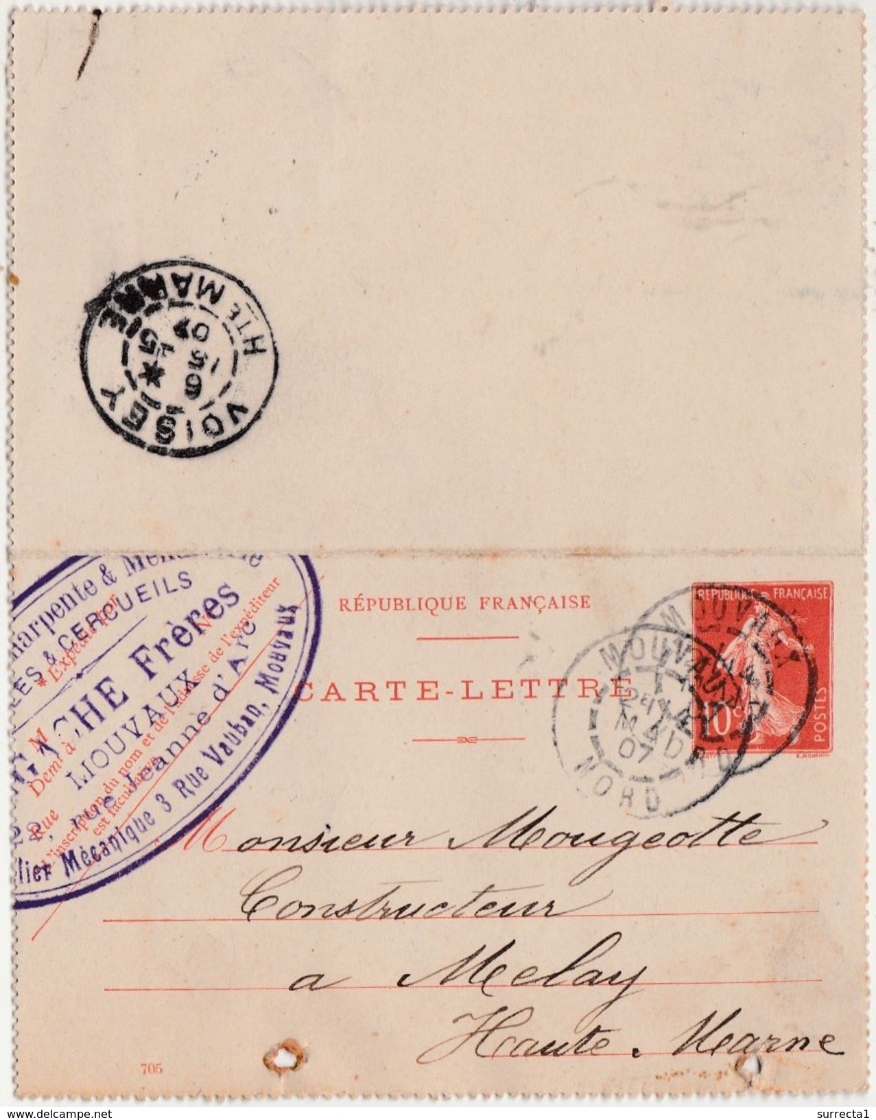 Carte Lettre Commerciale 1907 / Entier / LAGACHE Frères / Charpente Meubles / 59 Mouvaux / Nord - Other & Unclassified