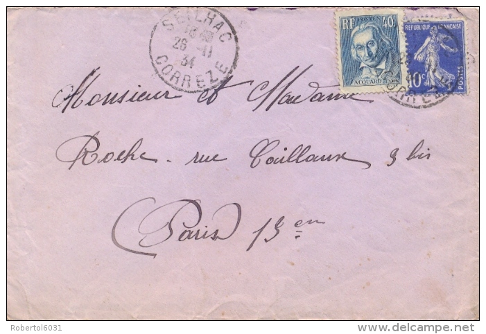 France 1934 Cover With 40 C. Joseph Marie Jacquard + 10 C. Semeuse - Tessili