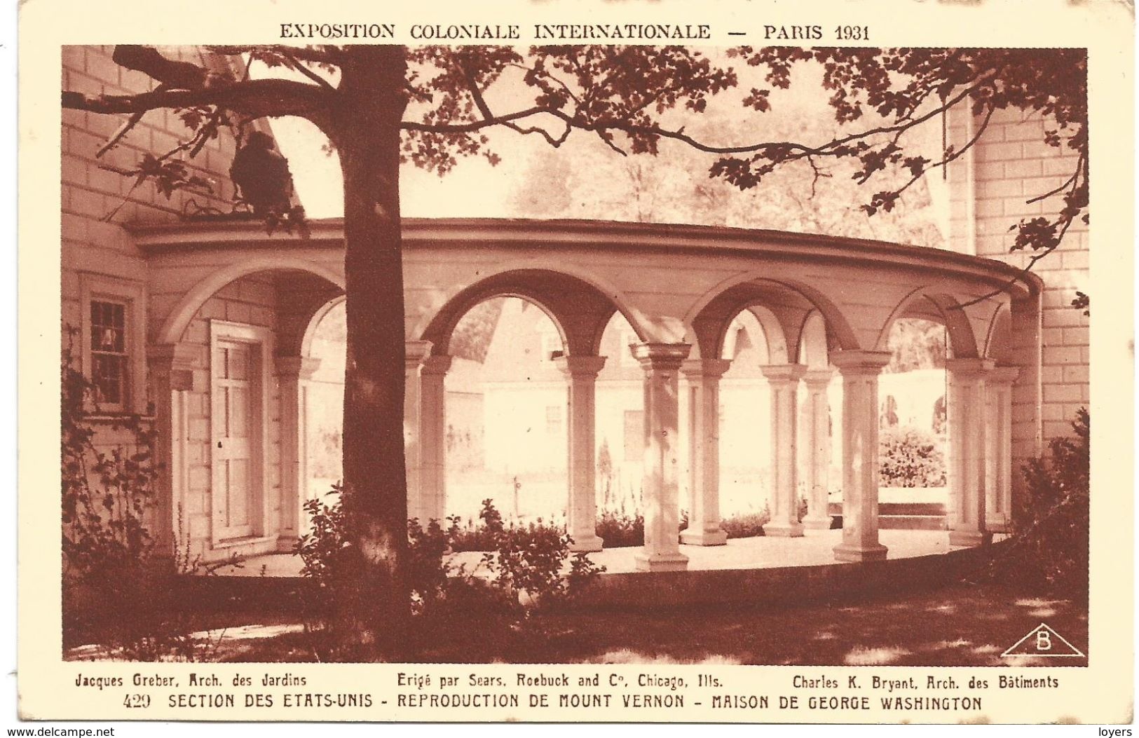 EXPOSITION COLONIALE INTERNATIONALE-PARIS 1931 - SECTION DES ETATS UNIS..MAISON DE GEORGES WASHINGTON. (scan Verso) - Mostre