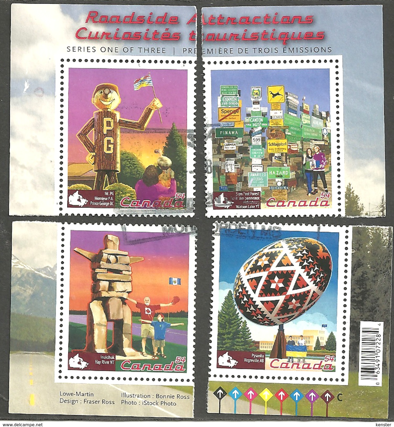 Sc # 2335a-d Roadside Attractions #1, Souvinier Sheet Singles Set Used 2009 K300 - Oblitérés