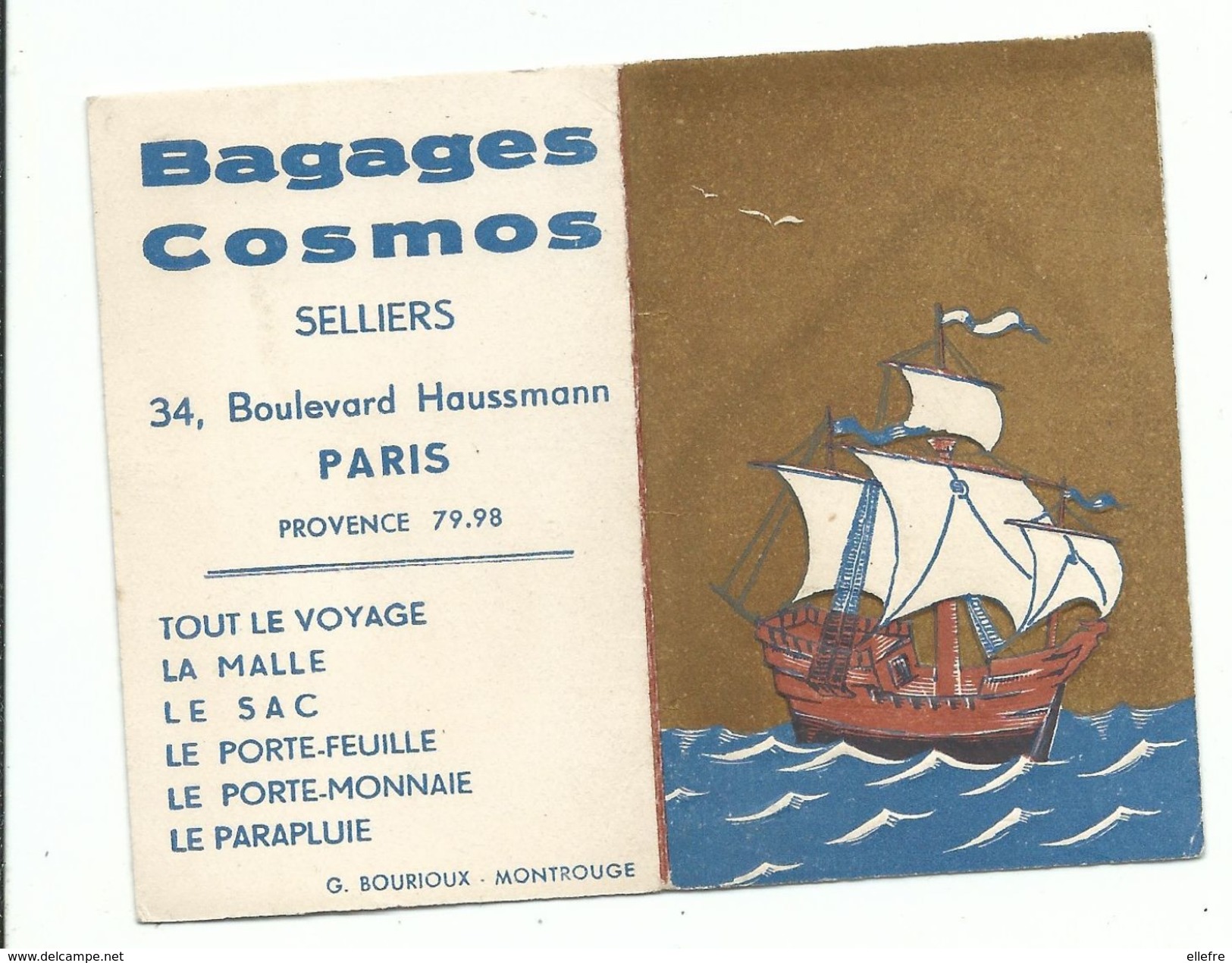 Calendrier 1954 Bagages Cosmos Selliers BD Haussmann Paris Gréement Dorure à L'ancienne - Klein Formaat: 1941-60