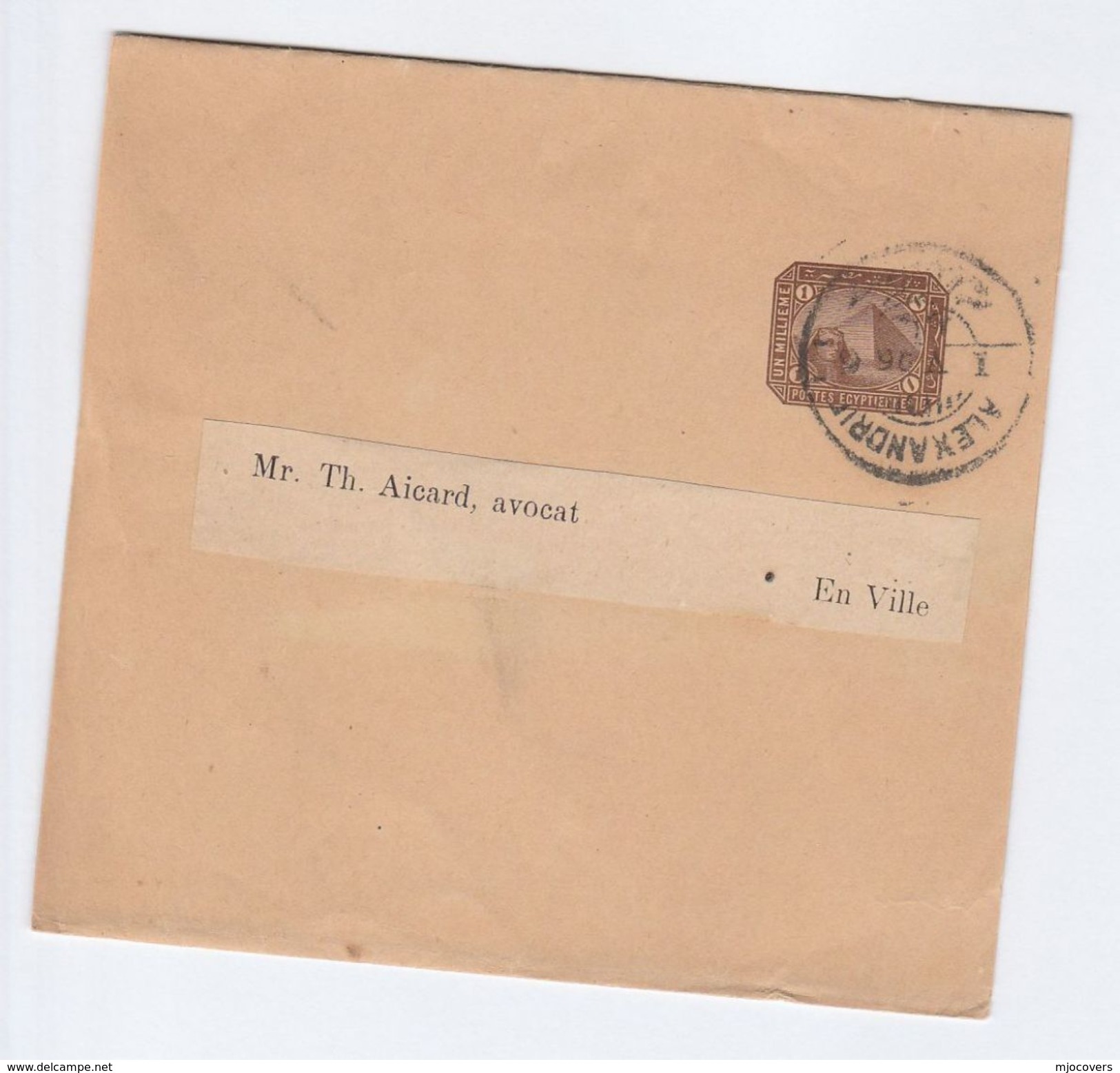 1896 Alexandria  EGYPT Postal STATIONERY WRAPPER Cover Stamps - 1866-1914 Khedivate Of Egypt