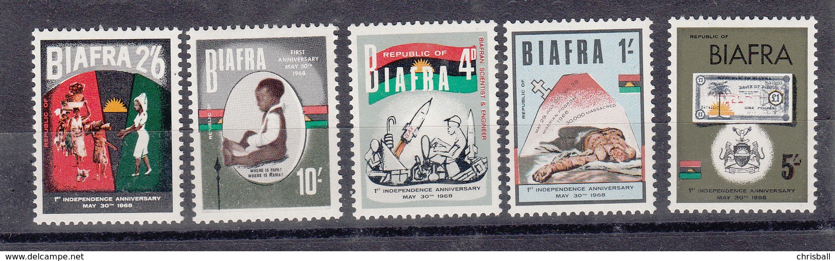 Biafra Set Of 5, 1968 Independence Anniversary Unmounted Mint - Nigeria (1961-...)