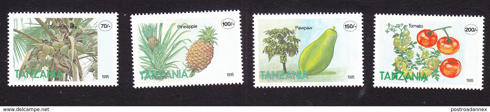 Tanzania, Scott #1329-1332, Mint Hinged, Fruit, Issued 1995 - Tanzania (1964-...)