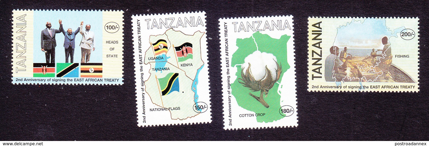 Tanzania, Scott #1373-1376, Mint Hinged, 2nd Ann. East African Treaty, Issued 1995 - Tanzanie (1964-...)