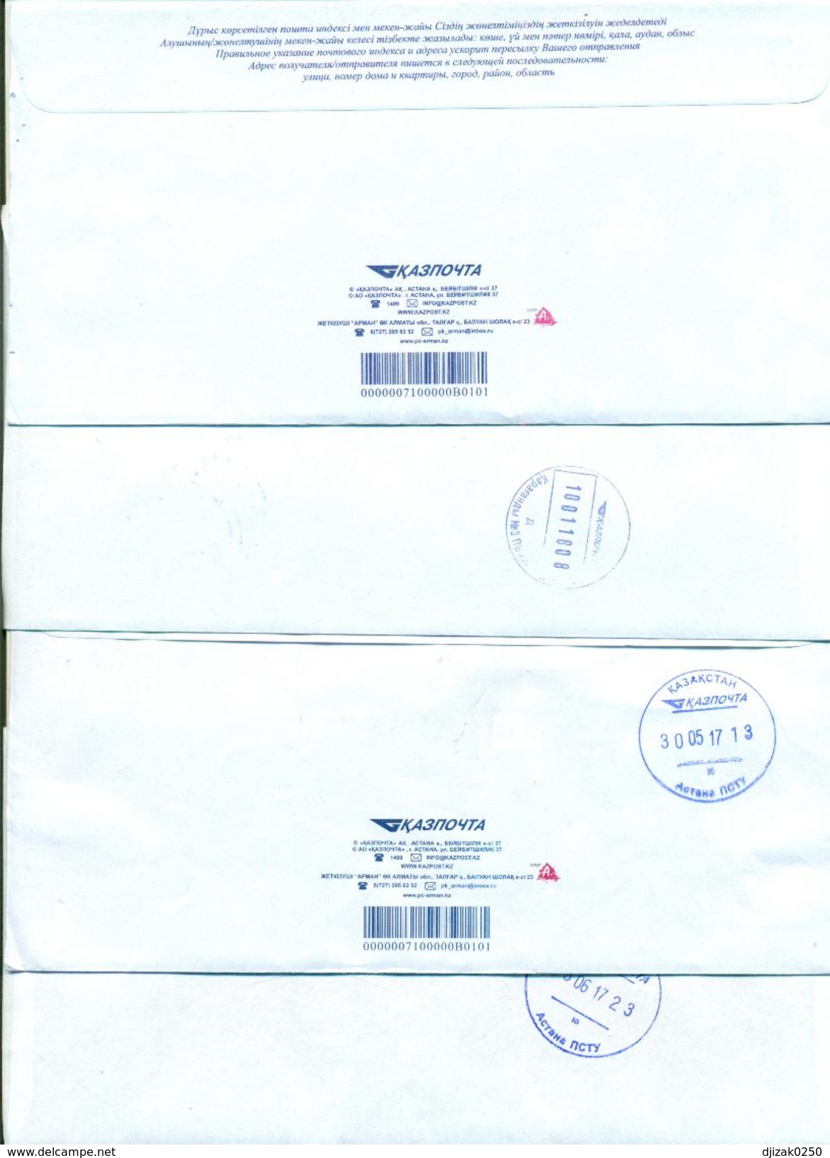 Kazakhstan.Four Envelopes Past The Mail. Tree Envelopes Registered. - Kazakhstan