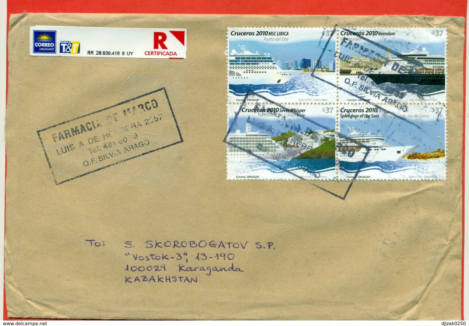 Uruguay 2010.Envelope Passed The Mail.Ships. Registered. - Uruguay