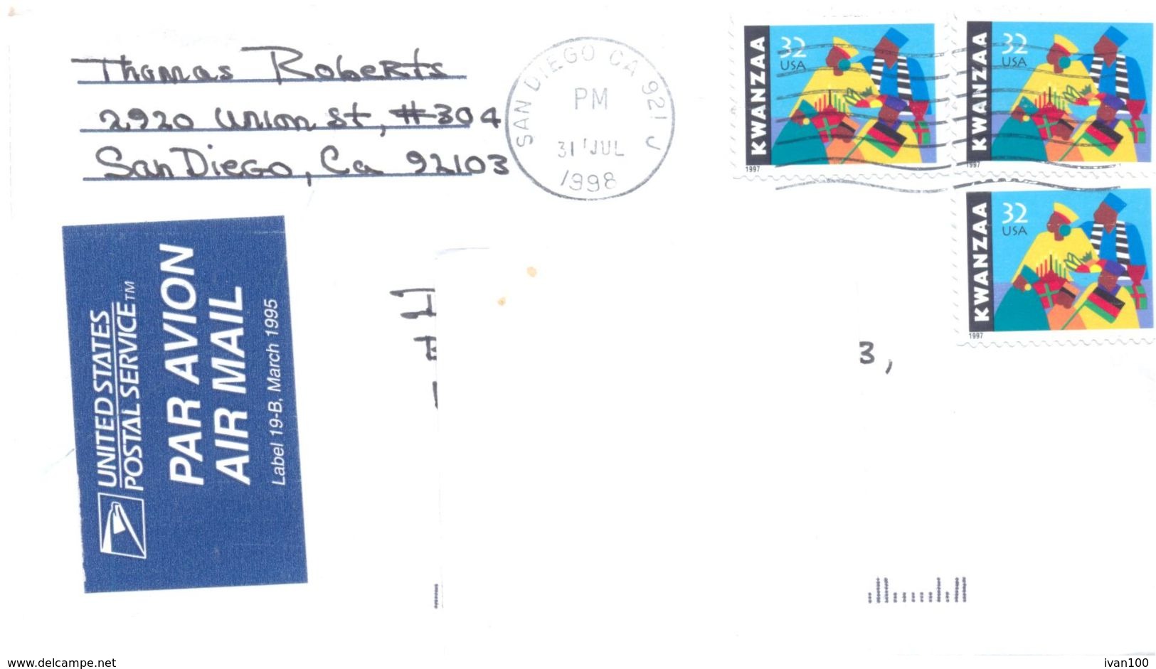 1998. USA, The Letter Sent By Air-mail Post To Moldova - Brieven En Documenten