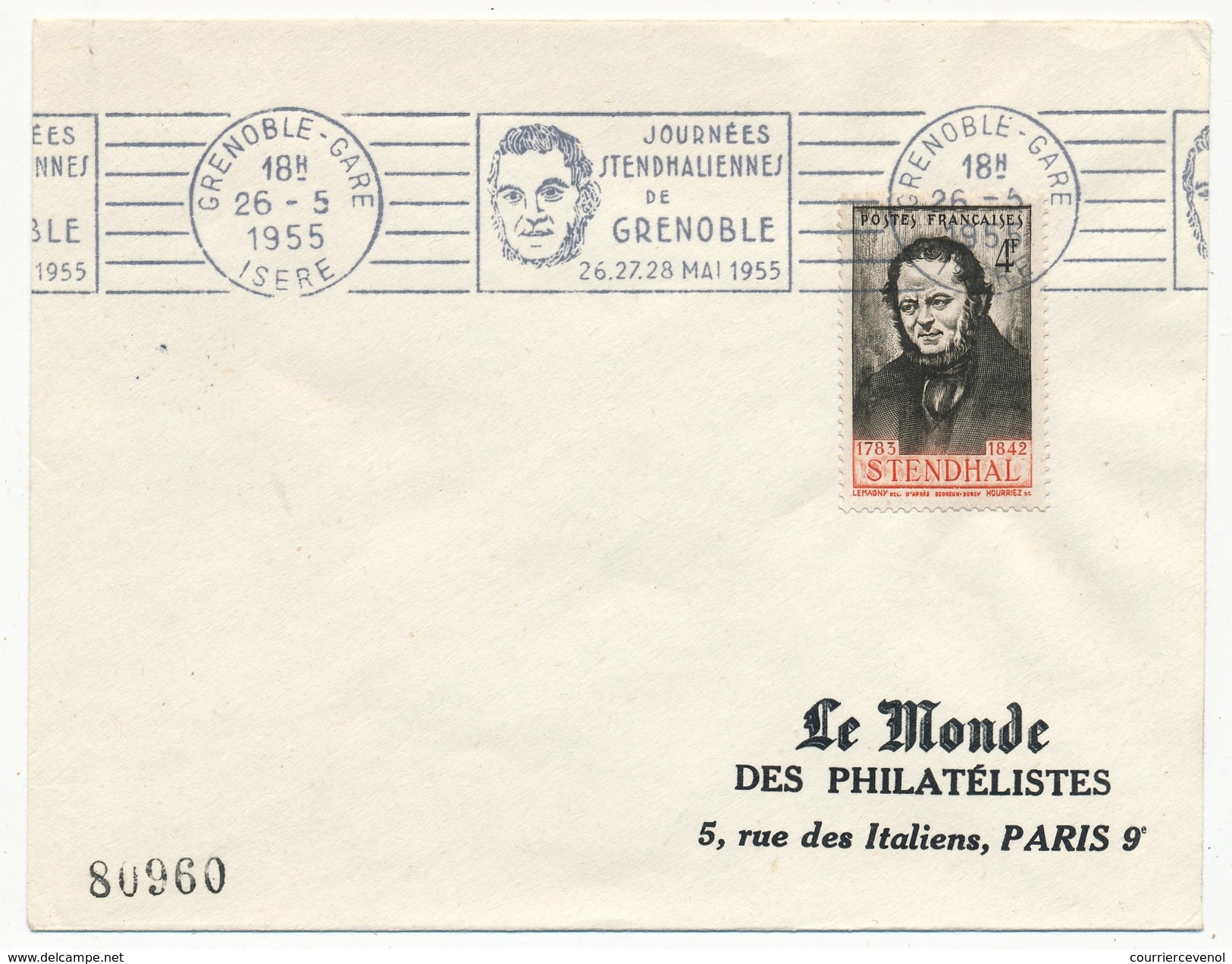 FRANCE - Enveloppe - OMEC "Journées Stendhaliennes" GRENOBLE 26 Mai 1955 - Escritores