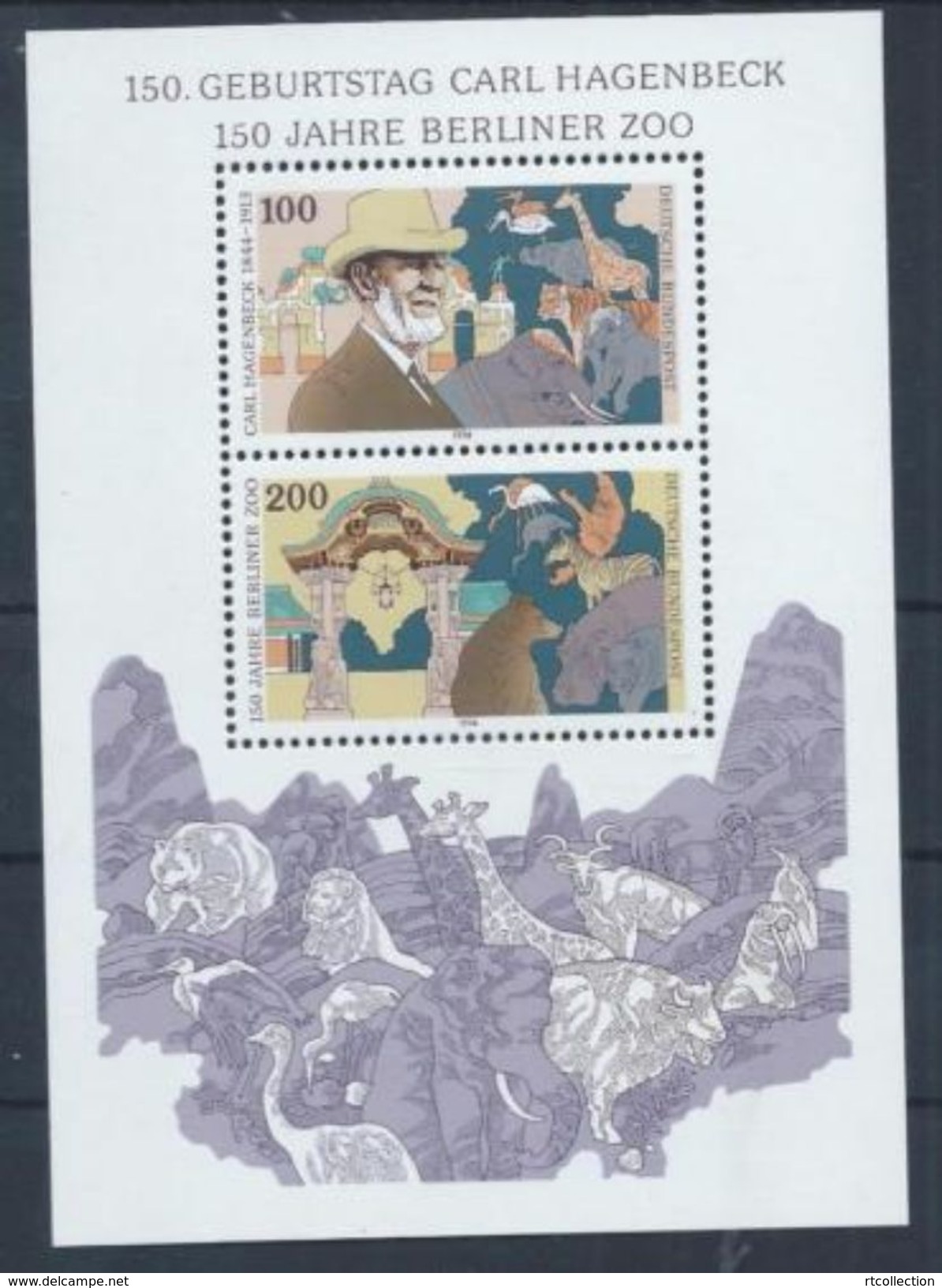 Germany 1994 Birth Carl Hagenbeck 150th Animals Mammals Berlin Zoo Nature Elephant People M/S Stamps MNH Mi BL28 - Nuovi