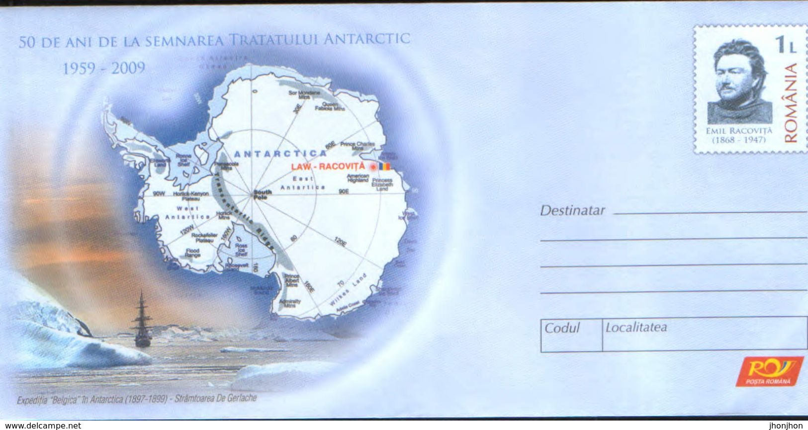 Romania - Postal Stationery Cover Unused 2009 - 50 Years Since Signing The Antarctic Treaty 1959-2009,De Gerlache Strait - Traité Sur L'Antarctique