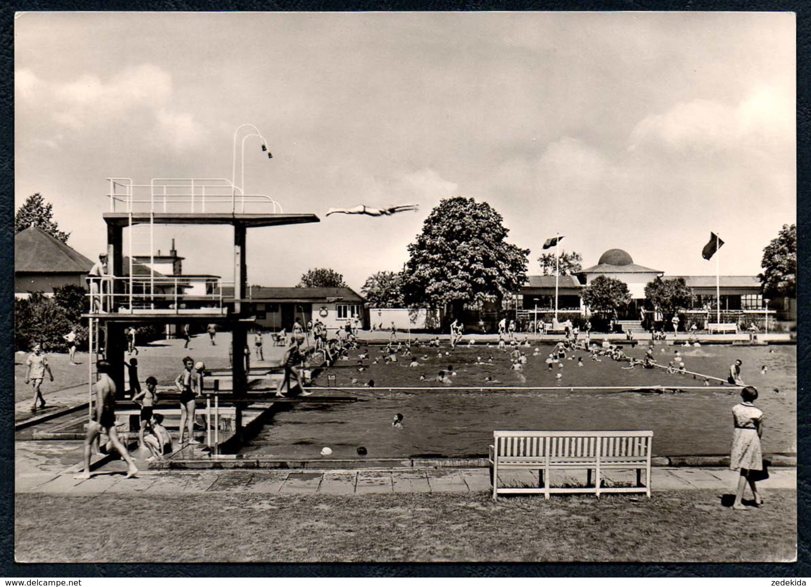 B0542 - Waltershausen -  Schwimmbad Freibad Sprungturm Snapshot Schnappschuß - Konsum FOKU Magdeburg TOP - Waltershausen