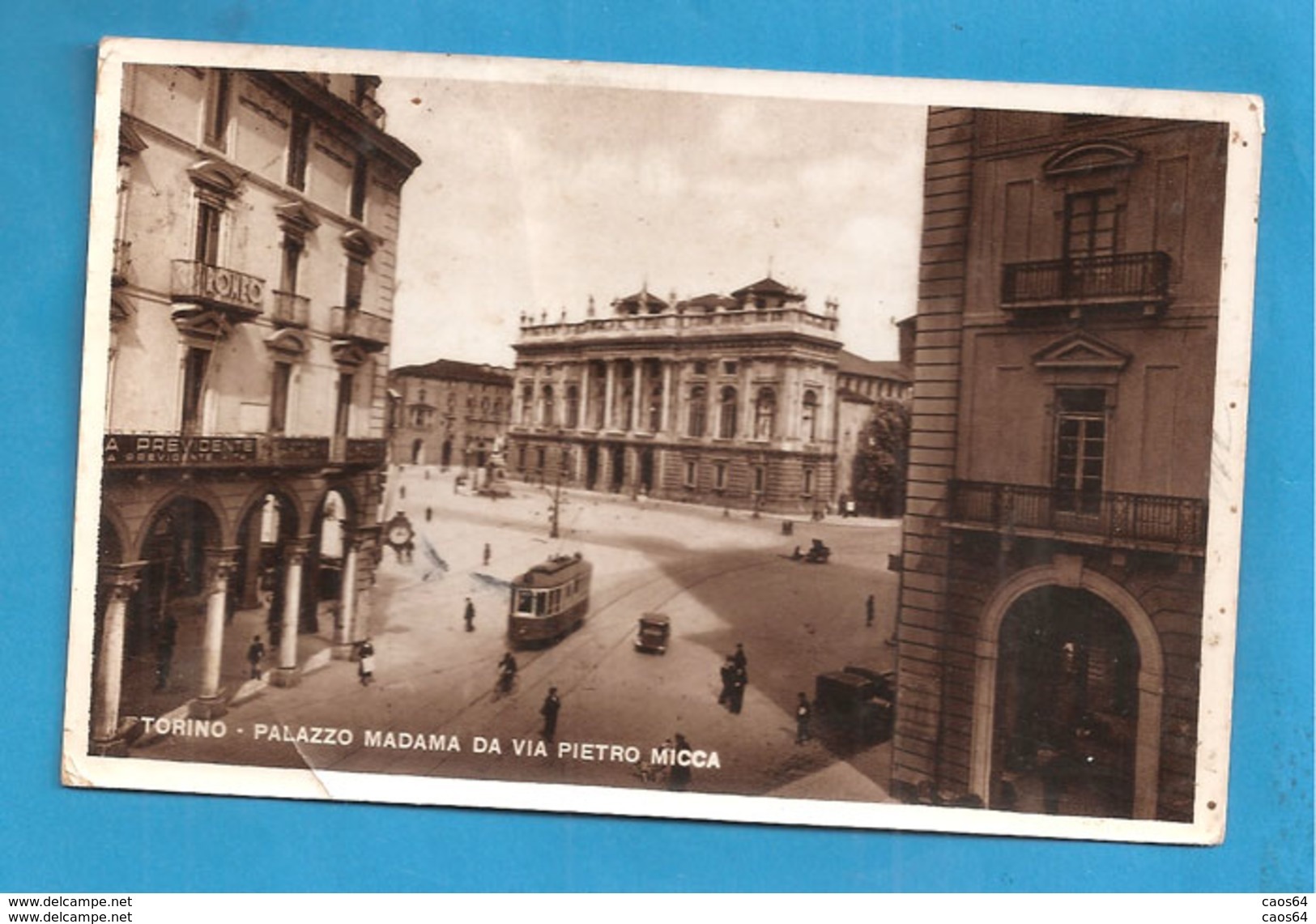 TORINO PALAZZO MADAMA DA VIA PIETRO MICCA - ANIMATA TRAM CARTOLINA FORMATO PICCOLO  1949 - Palazzo Madama