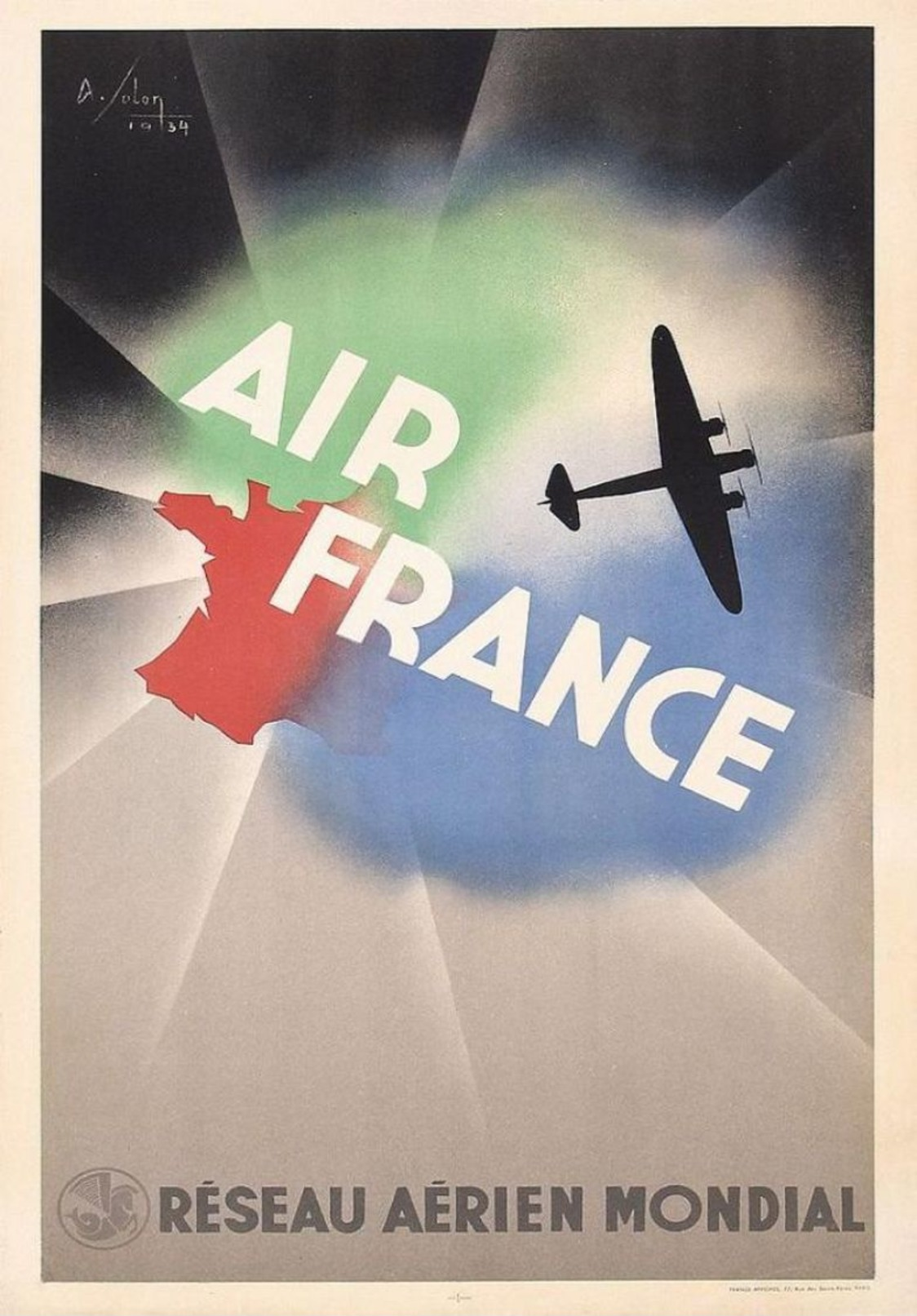 Air France Réseau Aérien Mondial 1934 - Postcard Reproduction - Publicité