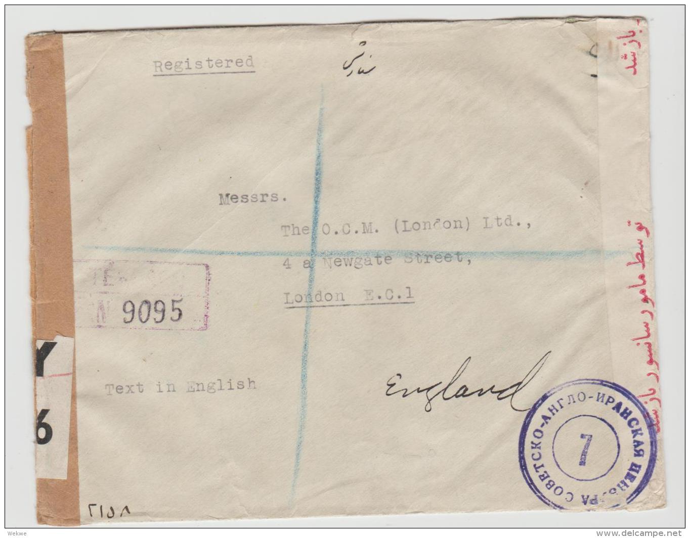 Ira096/ IRAN -  Brief, / Mehrfach Zensiertes Einschreiben Nach London 1942 - Iran