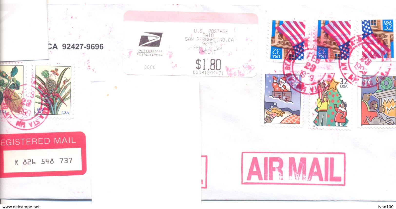 1999. USA, The Letter Sent By Registered Air-mail Post To Moldova - Cartas & Documentos