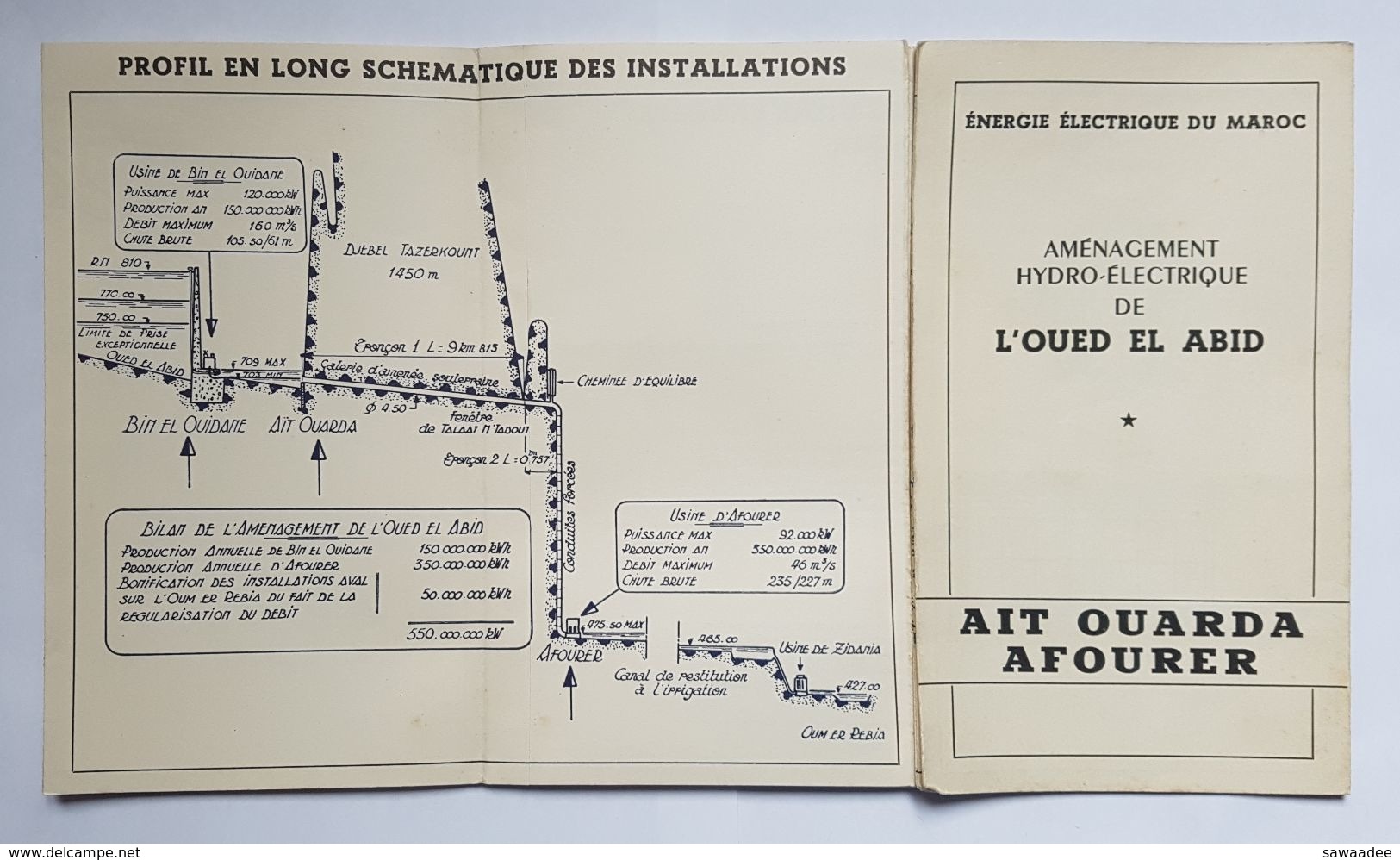 PLAN ET CARTE - ENERGIE ELECTRIQUE DU MAROC - AMENAGEMENT HYDRO ELECTRIQUE DE L'OUED EL ABID - AIT OUARA AFOURER - 1950 - Mondo