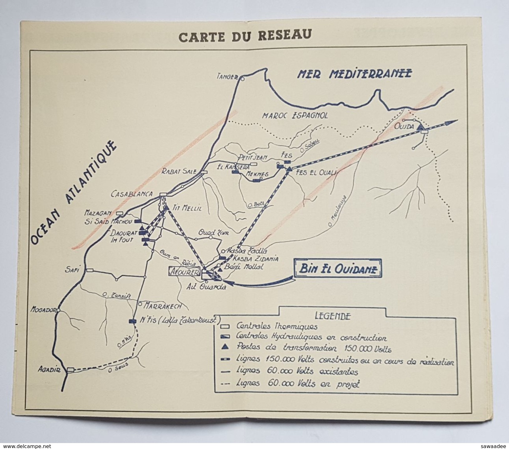 PLAN ET CARTE - ENERGIE ELECTRIQUE DU MAROC - AMENAGEMENT HYDRO ELECTRIQUE DE L'OUED EL ABID - BIN EL OUIDANE - 1950 - Wereld