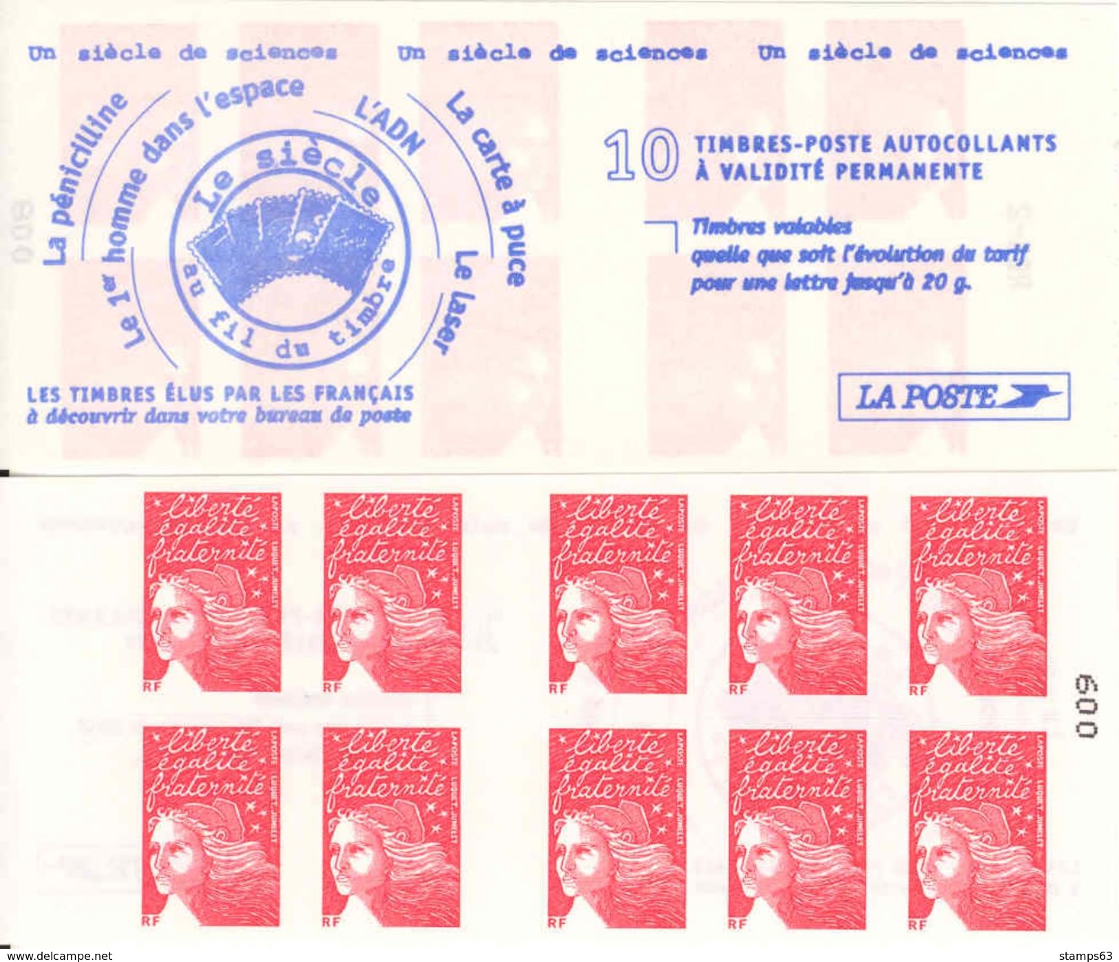 FRANCE - BOOKLET / CARNET, Yvert 3419-c1 - 2001 - Marianne Du 14 Juillet, 10x TVP Red - Autres & Non Classés