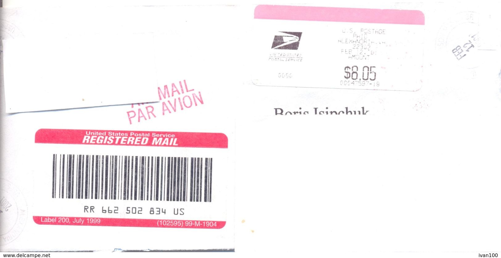 2001. USA, The Letter Sent By Registered Air-mail Post To Moldova - Briefe U. Dokumente