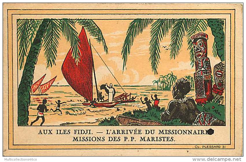 140118 ILES FIDJI L'arrivée Du Missionnaire MISSIONS DES PP MARISTES Propagation Foi Catholique Ethnie Voilier Totem - Figi