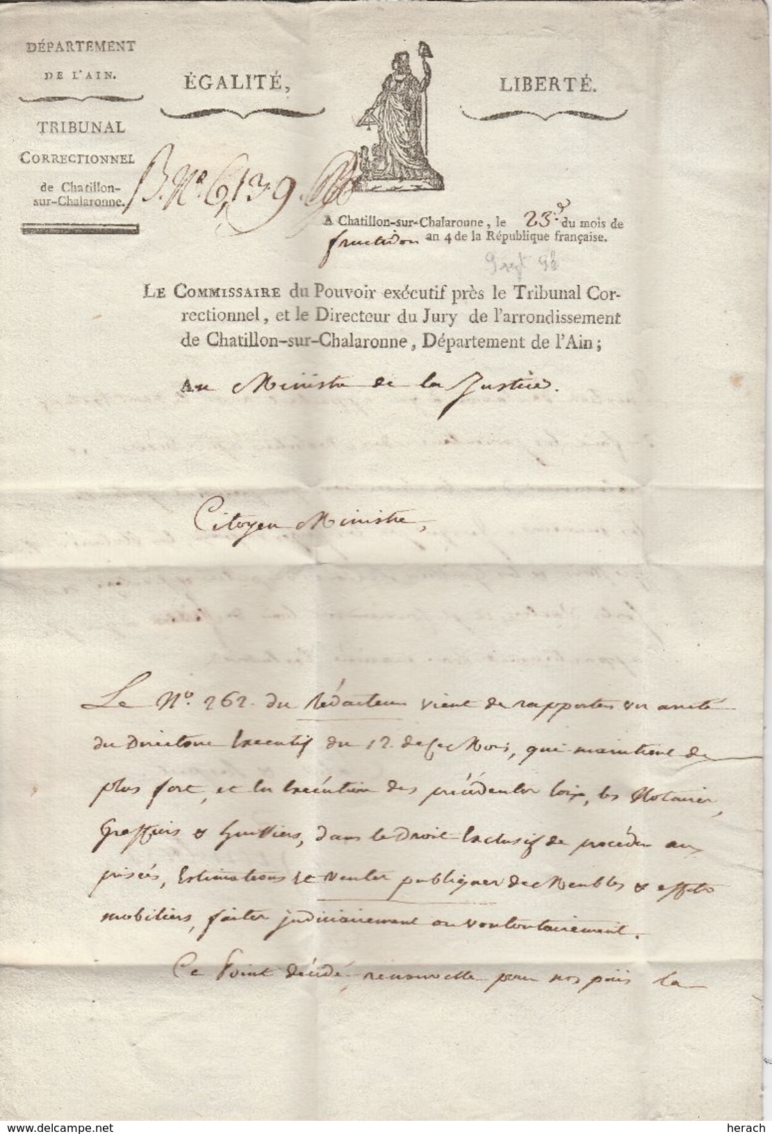 France Lettre De Chatillon Les Dombes An 4 - 1701-1800: Precursors XVIII