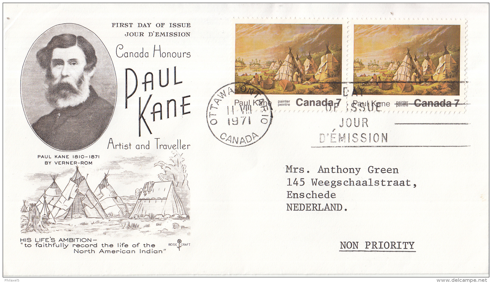 Canada - FDC 11-08-1971 - 100. Todestag Des Malers Paul Kane (1810-1871) - M 486 - 1971-1980