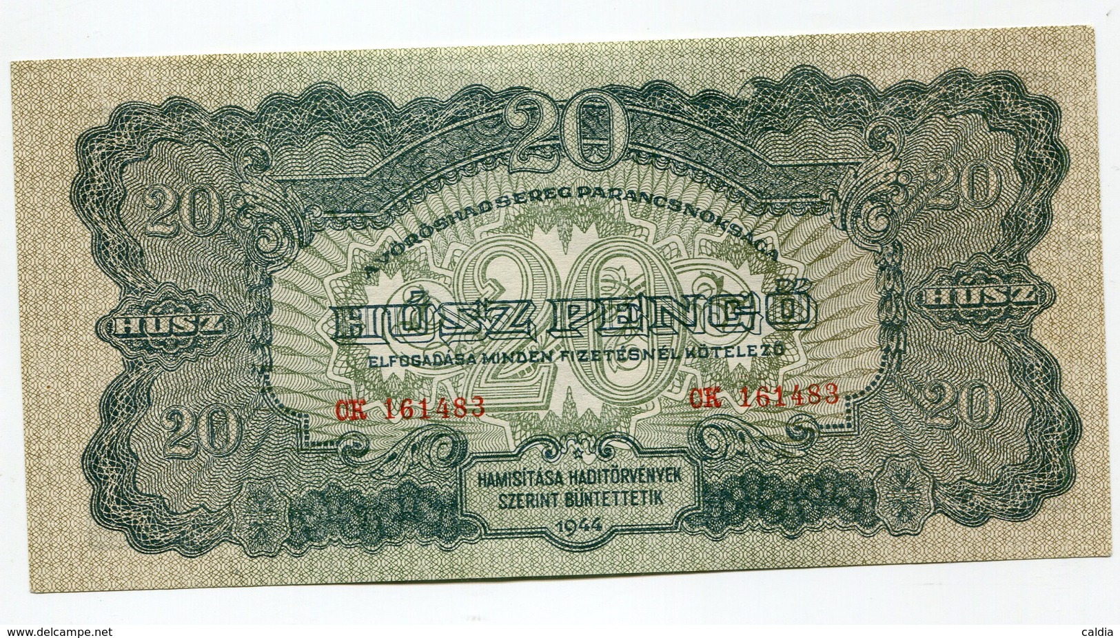 Hongrie Hungary Ungarn 20 Pengo 1944 "" RED ARMY "" AUNC / UNC # 3 - Hongrie