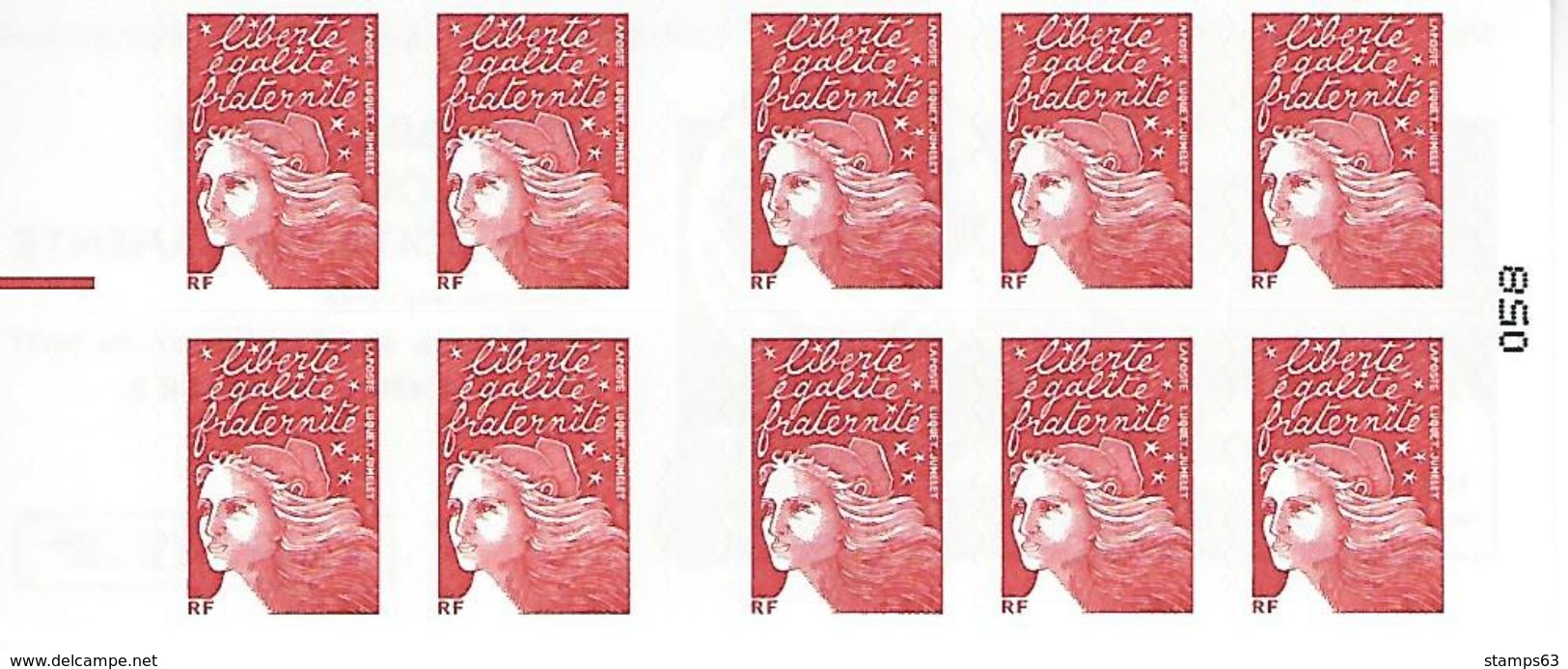 FRANCE - BOOKLET / CARNET, Yvert 3419-c5 - 2002 - Marianne Du 14 Juillet, 10x TVP Red - Autres & Non Classés