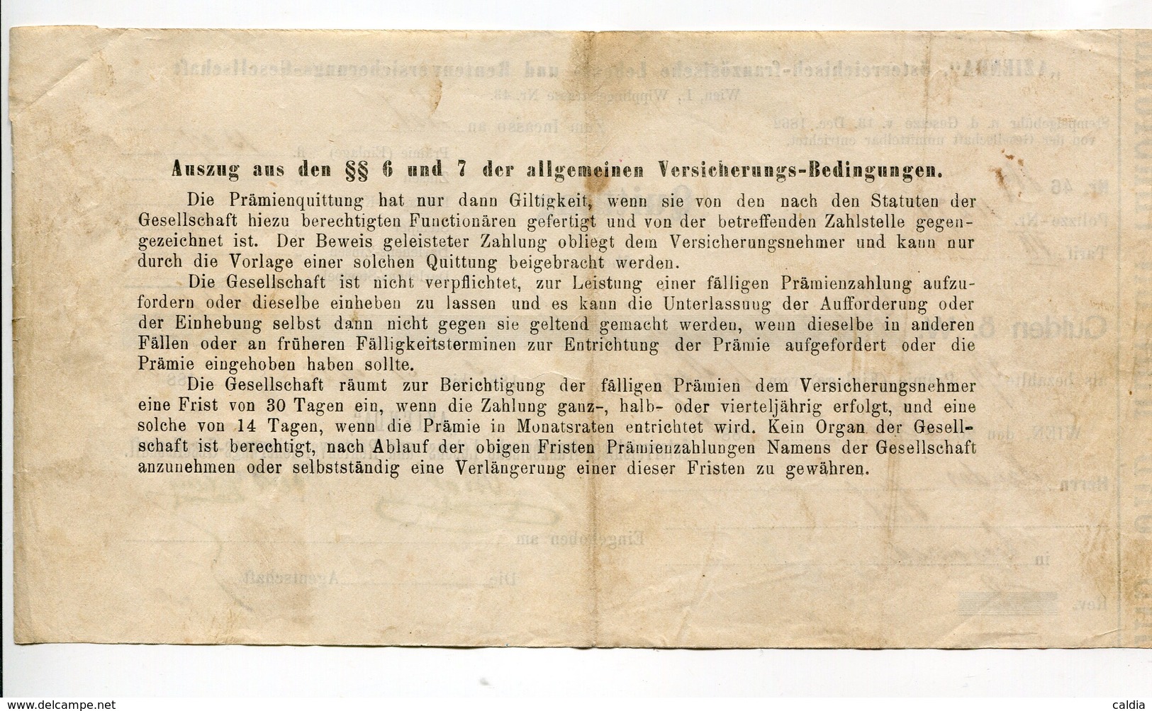 Autriche Austria Österreich Ticket QUITTUNG " AZIENDA " Austria - France Society 1883 - Oostenrijk