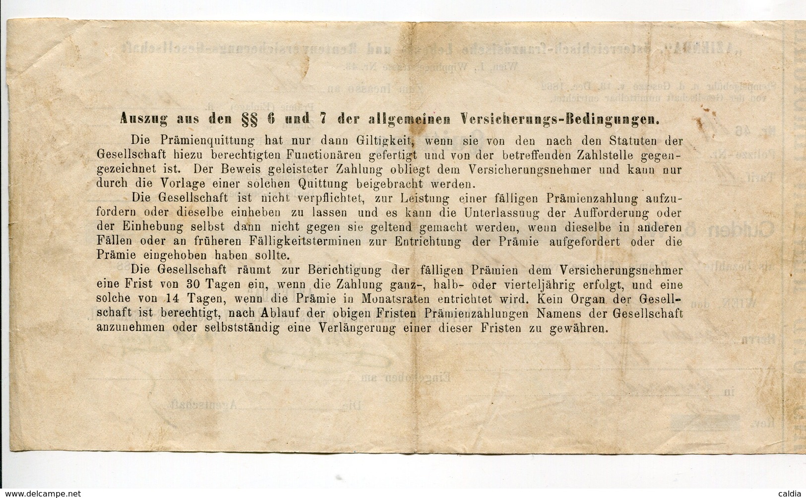 Autriche Austria Österreich Ticket QUITTUNG " AZIENDA " Austria - France Society 1883 - Austria