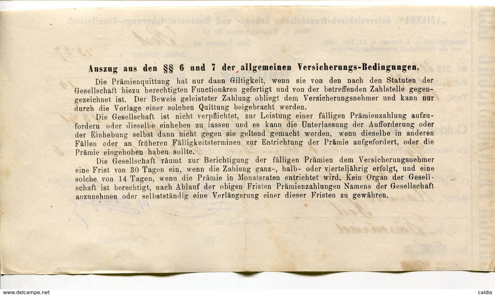 Autriche Austria Österreich Ticket QUITTUNG " AZIENDA " Austria - France Society 1885 # 2 - Autriche