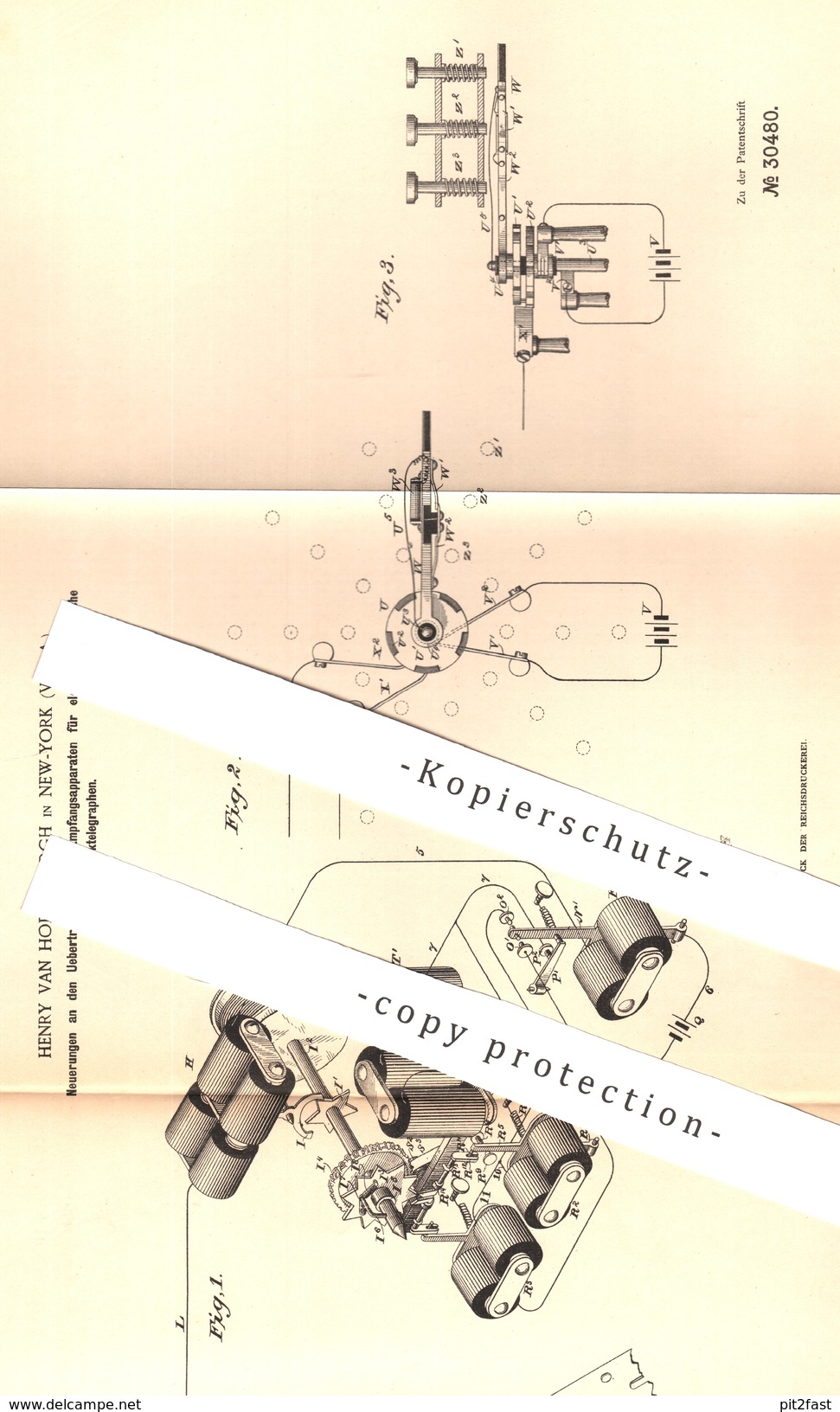 Original Patent - Henry Van Hoevenbergh , New York USA 1883 , Übertragung & Empfangen Am Typendrucktelegraph | Telegraph - Historische Dokumente