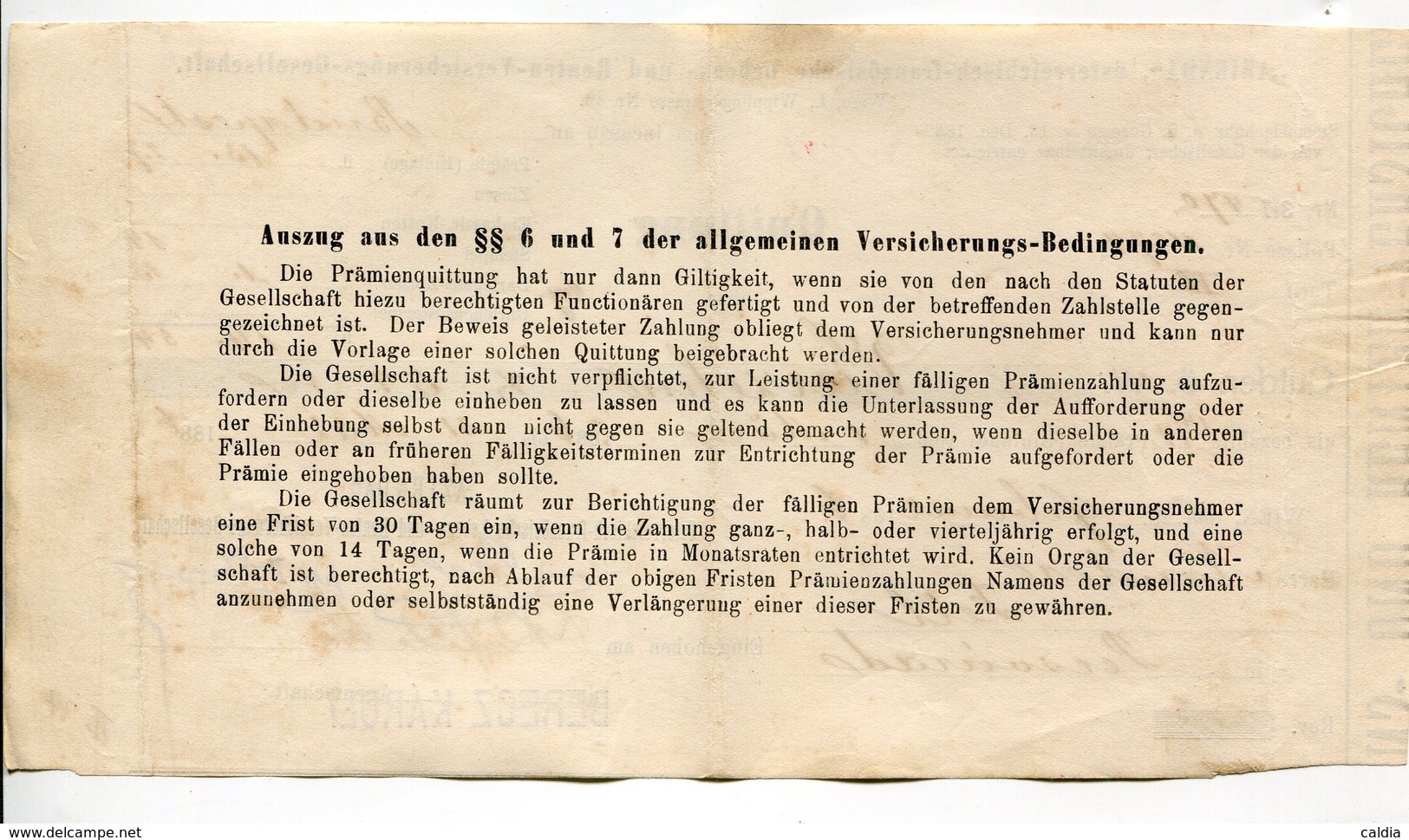 Autriche Austria Österreich Ticket QUITTUNG " AZIENDA " Austria - France Society 1886 # 1 - Austria