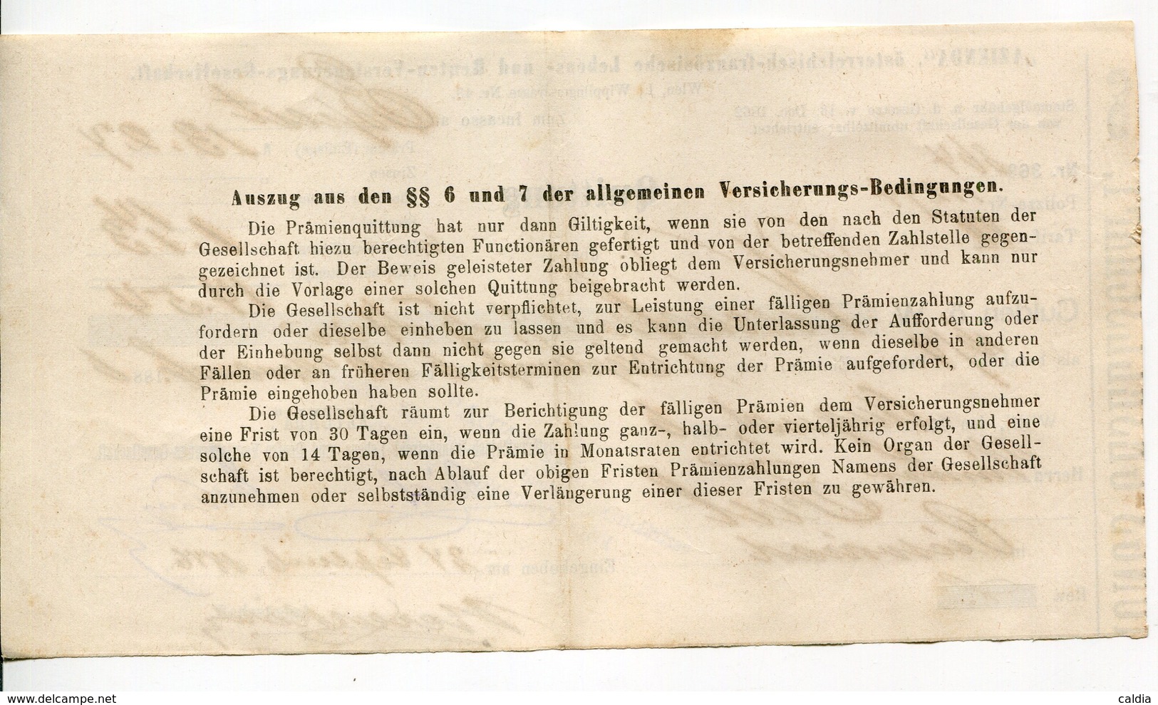 Autriche Austria Österreich Ticket QUITTUNG " AZIENDA " Austria - France Society 1886 # 2 - Oostenrijk