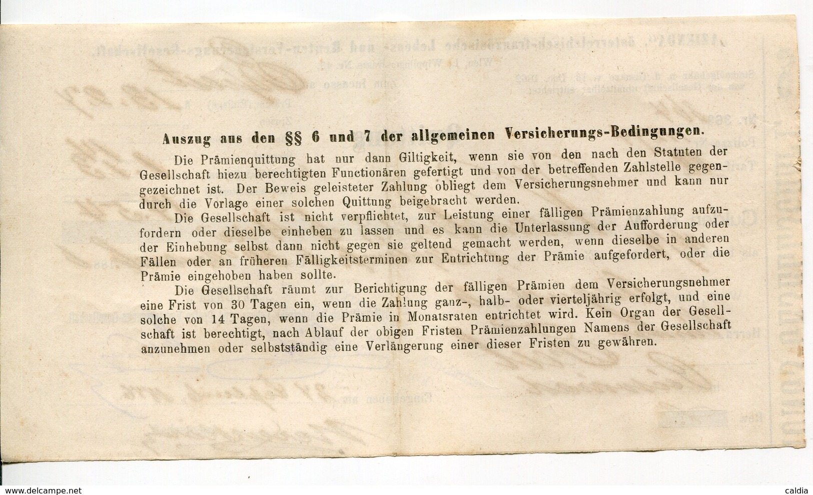 Autriche Austria Österreich Ticket QUITTUNG " AZIENDA " Austria - France Society 1886 # 2 - Autriche