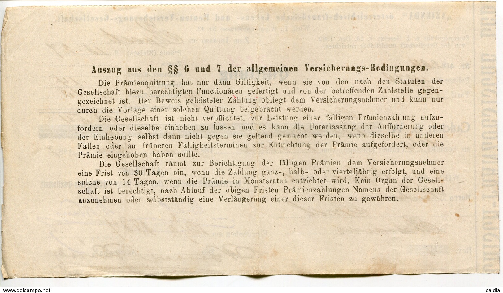 Autriche Austria Österreich Ticket QUITTUNG " AZIENDA " Austria - France Society 1887 # 1 - Autriche