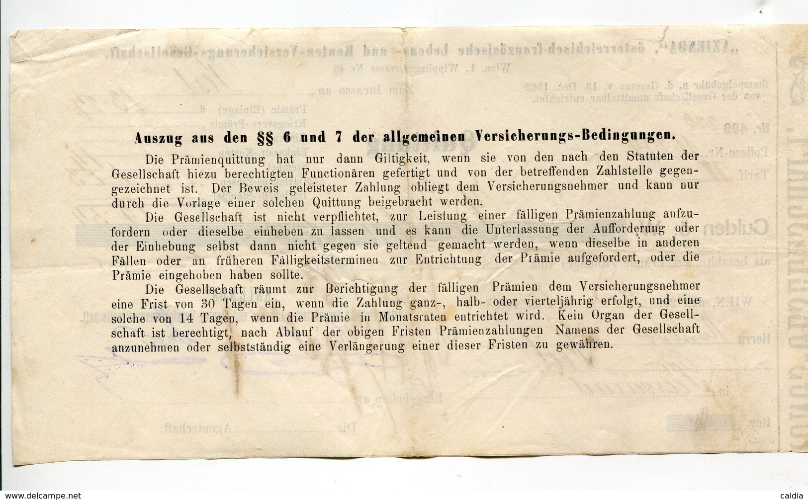 Autriche Austria Österreich Ticket QUITTUNG " AZIENDA " Austria - France Society 1888 - Oostenrijk