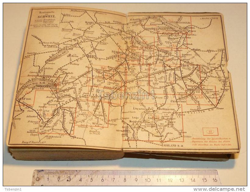 Suisse Schweiz Basel Bern Locarno Chur Schaffhausen St. Gallen Zürich Bellinzona Interlaken Map Karte 1886 - Cartes Routières