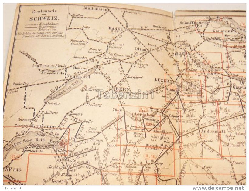 Suisse Schweiz Basel Bern Locarno Chur Schaffhausen St. Gallen Zürich Bellinzona Interlaken Map Karte 1886 - Strassenkarten