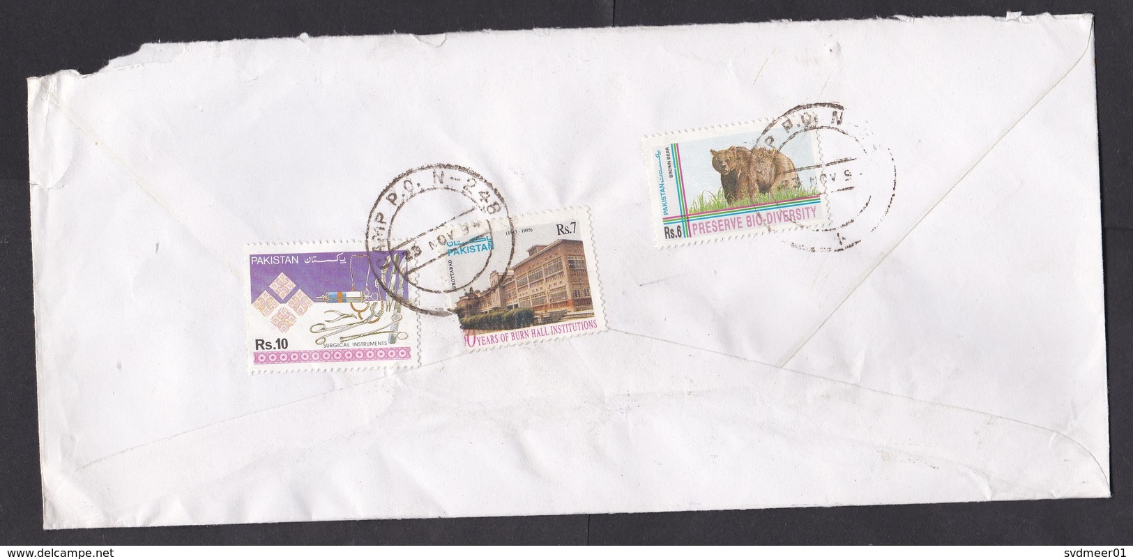 Pakistan: Registered Cover To Netherlands, 1994, 3 Stamps, Bear, Biodiversity, Medical Tools, Cancel Camp PO (damaged) - Pakistan