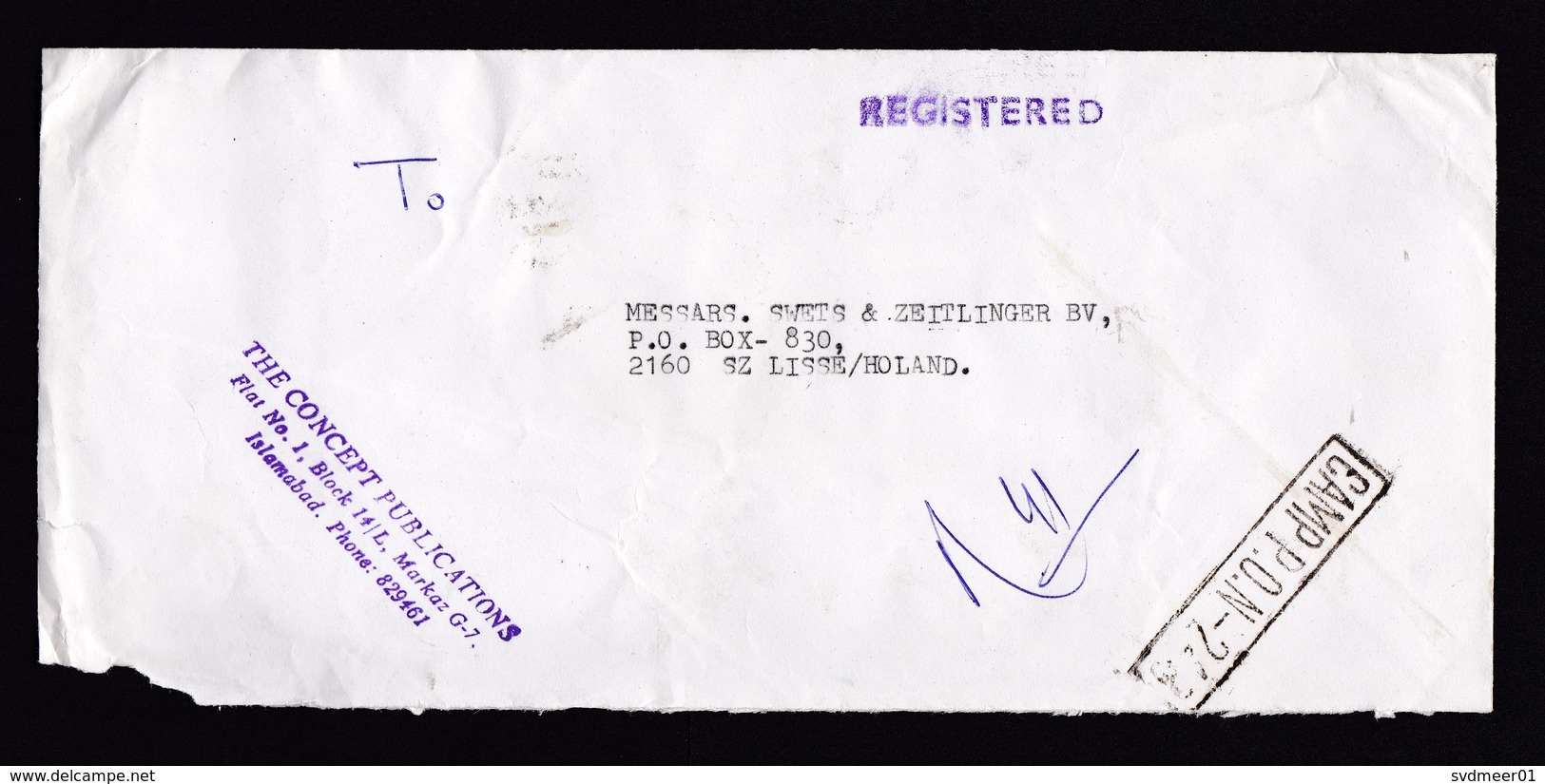 Pakistan: Registered Cover To Netherlands, 1994, 3 Stamps, Bear, Biodiversity, Medical Tools, Cancel Camp PO (damaged) - Pakistan