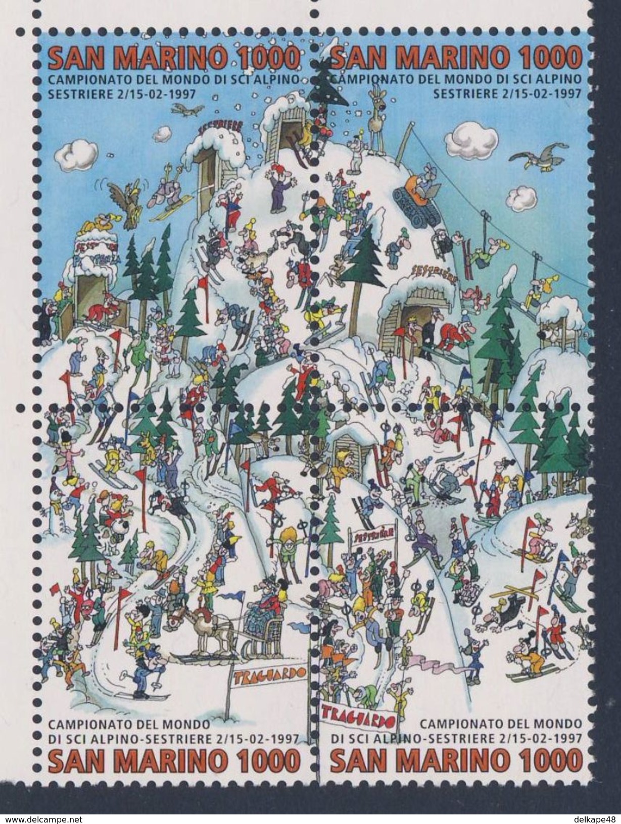 San Marino 1997 Mi 1700 /03 - 4-block ** World Skiing Championships, Sestriere / Alpine Ski-Weltmeisterschaften - Skisport