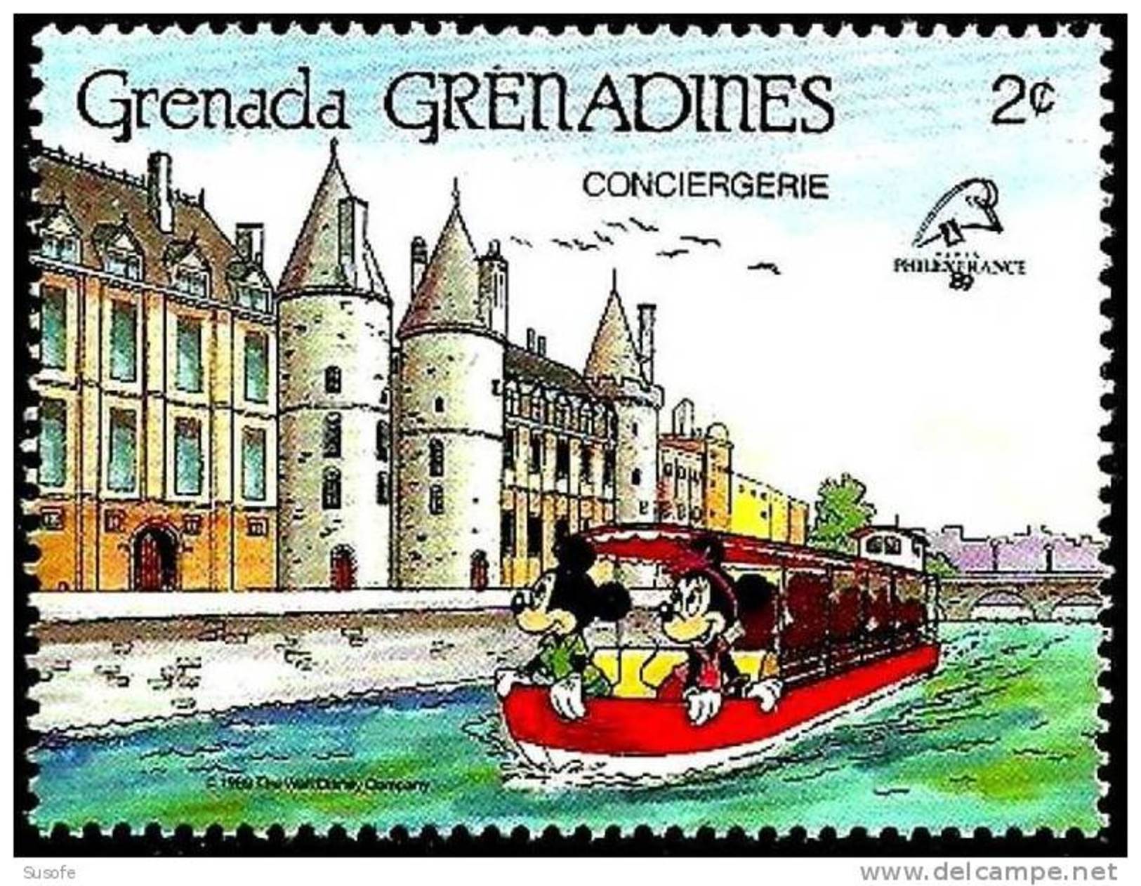 Granada Granadinas 1989 Scott 1058 Sello ** Walt Disney Conciergerie Paris Mickey Y Donald 2c Grenada Grenadines Stamps - Disney