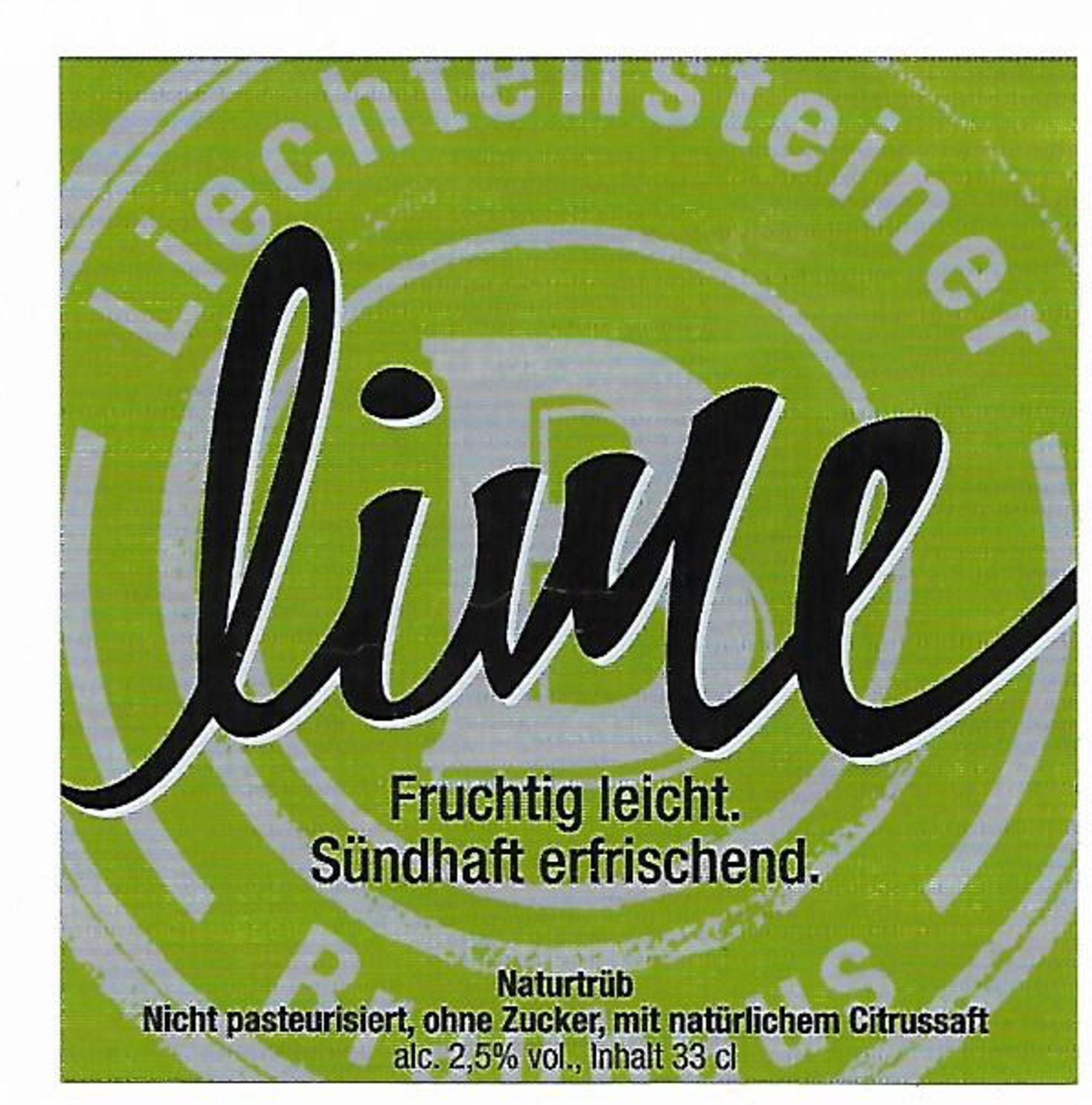 Beer Label , Liechtenstein , Liechtensteiner Brauhaus  Lime 33 Cl - Beer