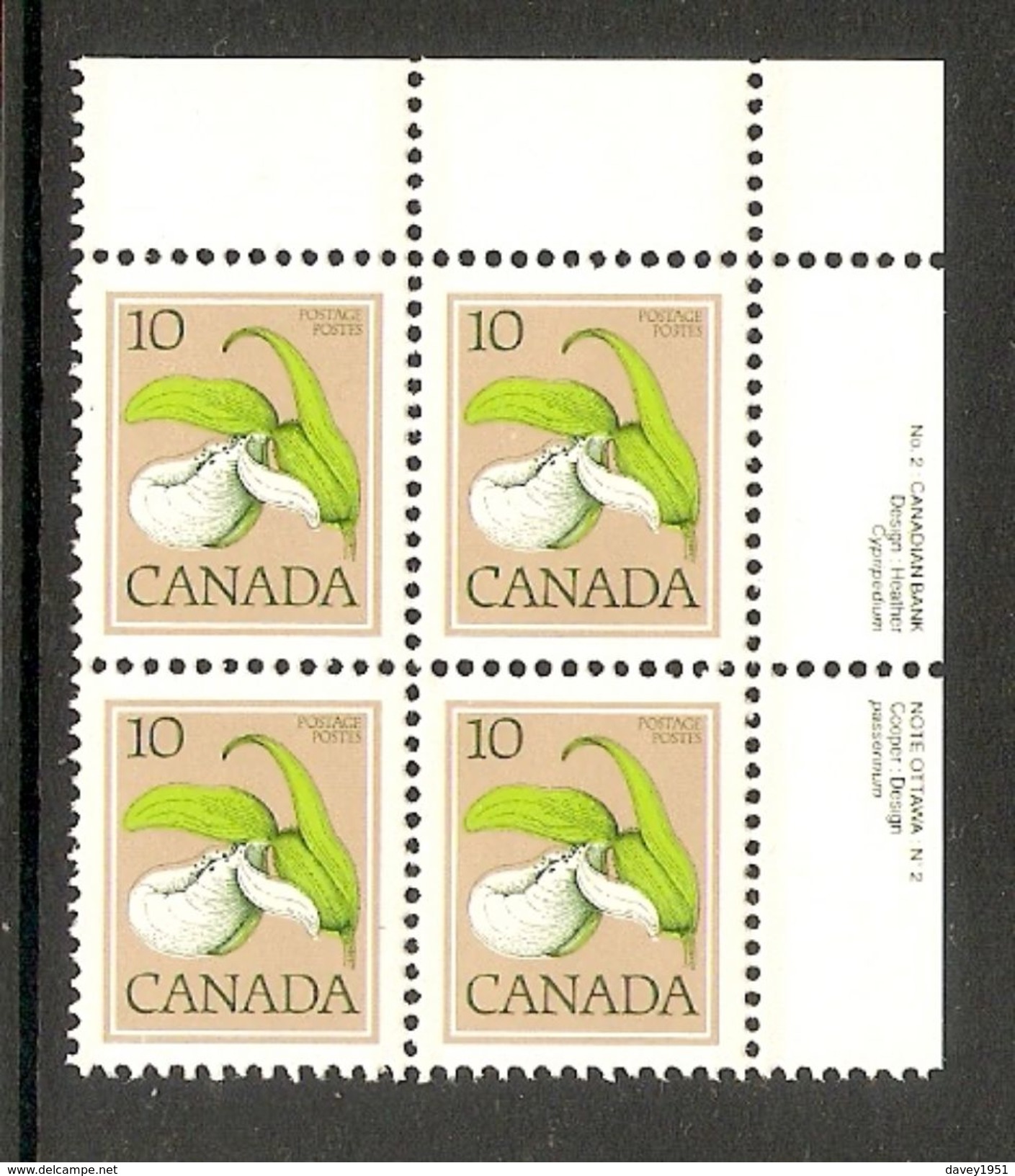 006185 Canada 1978 10c Plate Block 2 UR MNH - Plate Number & Inscriptions